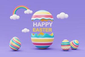 felices pascuas con coloridos huevos de pascua, celebración internacional de primavera, estilo minimalista, representación 3d. foto