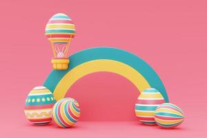 Happy Easter colorful background with easter eggs and easter bunny,International Spring Celebration,minimal style,3d rendering. photo