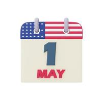 feliz día del trabajo, calendario con bandera americana, 1 de mayo. Representación 3d foto