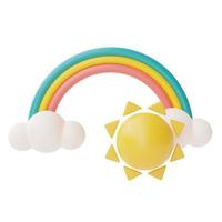 Colorful rainbow with clouds and sun isolate on white background,summer elements,3d rendering. photo