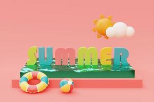 Summer swimming pool with colorful summer beach elements,3d rendering. photo