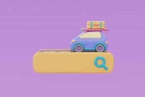 Search bar with car and suitcase,summer beach elements,Tourism and travel plan to trip concept,holiday vacation,summer time,3d rendering photo