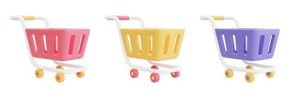 Set of 3d shopping carts isolated on white background, Great discount and sale promotion concept object collection, 3d rendering. photo