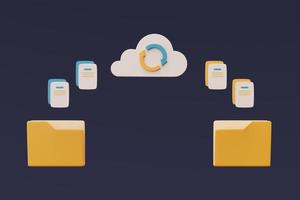 concepto de tecnología de almacenamiento en la nube, base de datos en línea, información de datos de transferencia, estilo mínimo. Representación 3d. foto