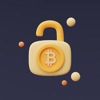 padlock with bitcoin sign,Cryptocurrency protection concept,blockchain technology services,minimal style.3d rendering. photo