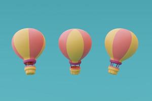 Render 3d de globo aerostático en el cielo, turismo y concepto de viaje, vacaciones de vacaciones. estilo minimalista. foto