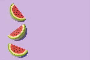 Slice of watermelon isolate on purple background, Summer time concept, 3d rendering. photo