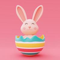 Easter bunny with colorful easter eggs isolated on pink backgound,happy easter holiday concept.minimal style,3d rendering. photo