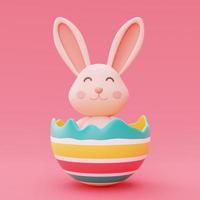 conejito de pascua con huevos de pascua coloridos aislados en fondo rosa, feliz concepto de vacaciones de pascua. estilo minimalista, representación 3d. foto