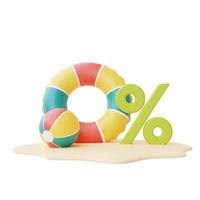summer sale with colorful inflatable ring and beach ball isolate on white background,summer beach elements,3d rendering. photo