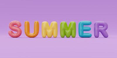 Colorful balloon text of summer isolate on purple background, Summer time concept, 3d rendering. photo