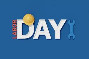 Happy labor day usa concept with construction tools and equipment on blue background, 3d rendering photo