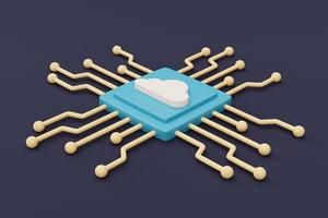 Cloud storage technology concept,with cloud symbol on a Microchip,minimal style.3d rendering. photo