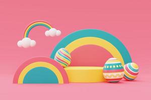 Happy Easter colorful background with easter eggs,International Spring Celebration,minimal style,3d rendering. photo