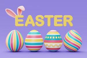 Happy Easter with colorful easter eggs,International Spring Celebration,minimal style,3d rendering. photo