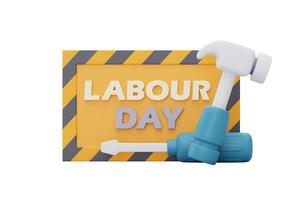 Happy labour day,Under construction sign with screwdriver and hammer,Construction tools.3d rendering photo