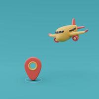 Yellow airplane with  location pin ,Online travel and tourism planning concept,holiday vacation,Ready for travel.3d render. photo