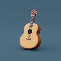 Render 3D de guitarra aislada sobre fondo azul, equipo de campamento, concepto de vacaciones. Estilo minimalista. foto