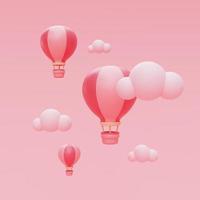 Render 3d de globo aerostático rosa en el cielo, turismo y concepto de viaje, día de san valentín, vacaciones de vacaciones. estilo minimalista. foto