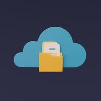 3d render of blue cloud symbol with document in folder icon isolated on dark background,Cloud storage technology,minimal style. photo