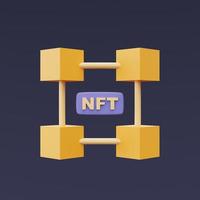 concepto de tokens no fungibles nft, tecnología de cadena de bloques, arte criptográfico, tecnología de innovación, representación 3d. foto