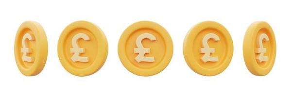 Set of golden coins with pound sign isolated on white background,Business,finance or currency exchange concept,minimal style.3d rendering. photo