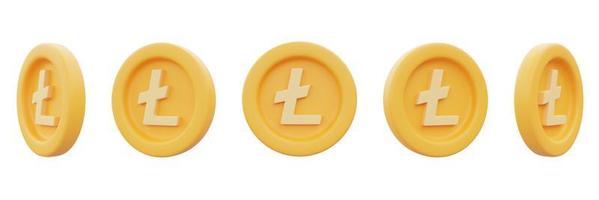 conjunto de monedas de oro litecoin aisladas sobre fondo blanco, criptomoneda, tecnología de cadena de bloques, estilo mínimo. Representación 3d. foto