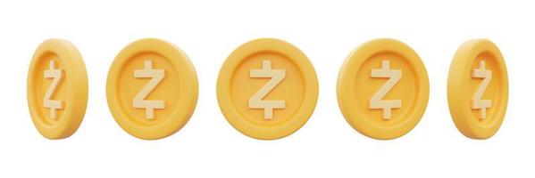 conjunto de monedas de oro zcash aisladas sobre fondo blanco, criptomoneda, tecnología de cadena de bloques, estilo minimalista. Representación 3d. foto