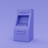 Cajero automático 3d púrpura, concepto de pago de transferencia de dinero, estilo minimalista, representación 3d. foto