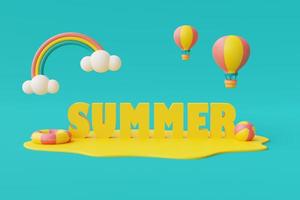 3d rendering of summer vacation concept with colorfull summer elements,minimal style.3d render. photo