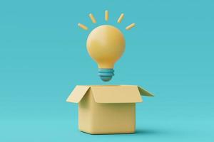 3d render glowing light bulb with box,Creative innovation and strategy analysis,minimal style,3d rendering. photo