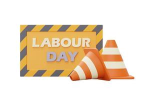 Happy labour day with Under construction sign and traffic cone,Construction tools.3d rendering photo