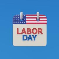 Happy labor day usa concept with calendar and construction tools on blue background, 3d rendering photo