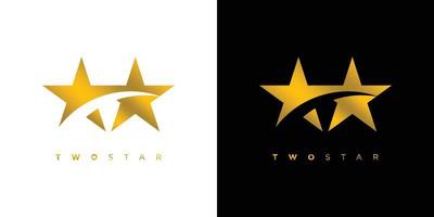 moderno y elegante diseño de logotipo dorado de dos estrellas vector