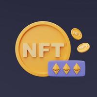 concepto de tokens no fungibles nft con signo de ethereum, arte criptográfico, tecnología de innovación, representación 3d. foto