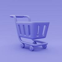 Carro de compras púrpura 3d aislado, concepto de compras en línea, estilo minimalista, representación 3d. foto