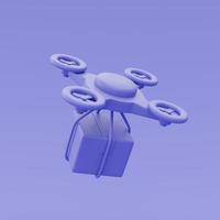 Dron de entrega púrpura 3d, concepto de compras en línea, estilo minimalista, representación 3d. foto