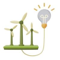 Alternative source of electricity concept with wind turbine and light bulb,eco friendly,clean energy,3d rendering. photo