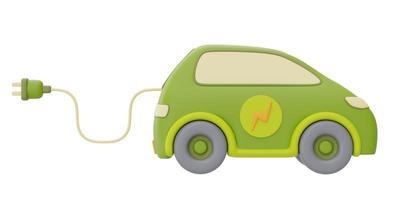 concepto de energía sostenible ecológica, coche eléctrico con cable de alimentación enchufado, innovaciones ecológicas, renderizado 3d. foto