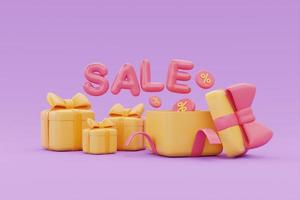 Great discount and sale promotion concept, Gift boxes with SALE word floating, 3d rendering. photo