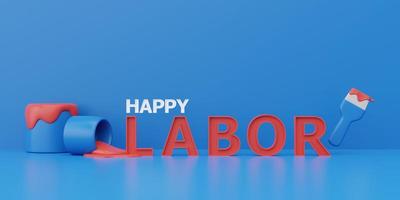 Happy labor day usa concept with paint brush, construction tools on blue background, 3d rendering photo