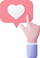 concept de plate-forme en ligne de médias sociaux 3d, communication sociale en ligne sur les applications, cadre photo avec icône emoji coeur et amour, aimez et jouez dans des icônes 3d à bulles rouges. concept de rendu 3d png