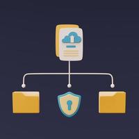 Cloud storage technology concept with document and folder icon,cloud data protection systems,online database,transfer data information,minimal style.3d rendering. photo
