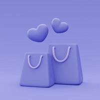 Bolsa de compras púrpura 3d aislada, concepto de compras en línea, estilo minimalista, representación 3d. foto