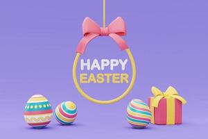 Happy Easter with colorful easter eggs,International Spring Celebration,minimal style,3d rendering. photo