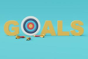 Dartboard and dart arrows with words GOALS,Achieving the goal,success business strategy concept,minimal style,3d rendering. photo