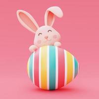 Easter bunny with colorful easter eggs isolated on pink backgound,happy easter holiday concept.minimal style,3d rendering. photo