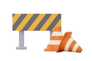 Under construction sign with traffic cone,Construction tools and equipment,Happy labour day.3d rendering photo