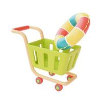 colorful inflatable ring with shopping cart isolate on white background,summer beach elements,3d rendering. photo