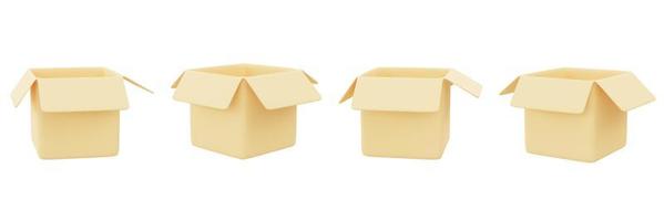 Set of opened parcel boxes isolated on white background, Great discount and sale promotion concept object collection, 3d rendering. photo